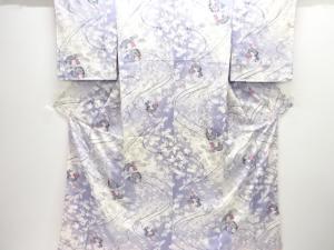 源氏車に草花模様小紋着物